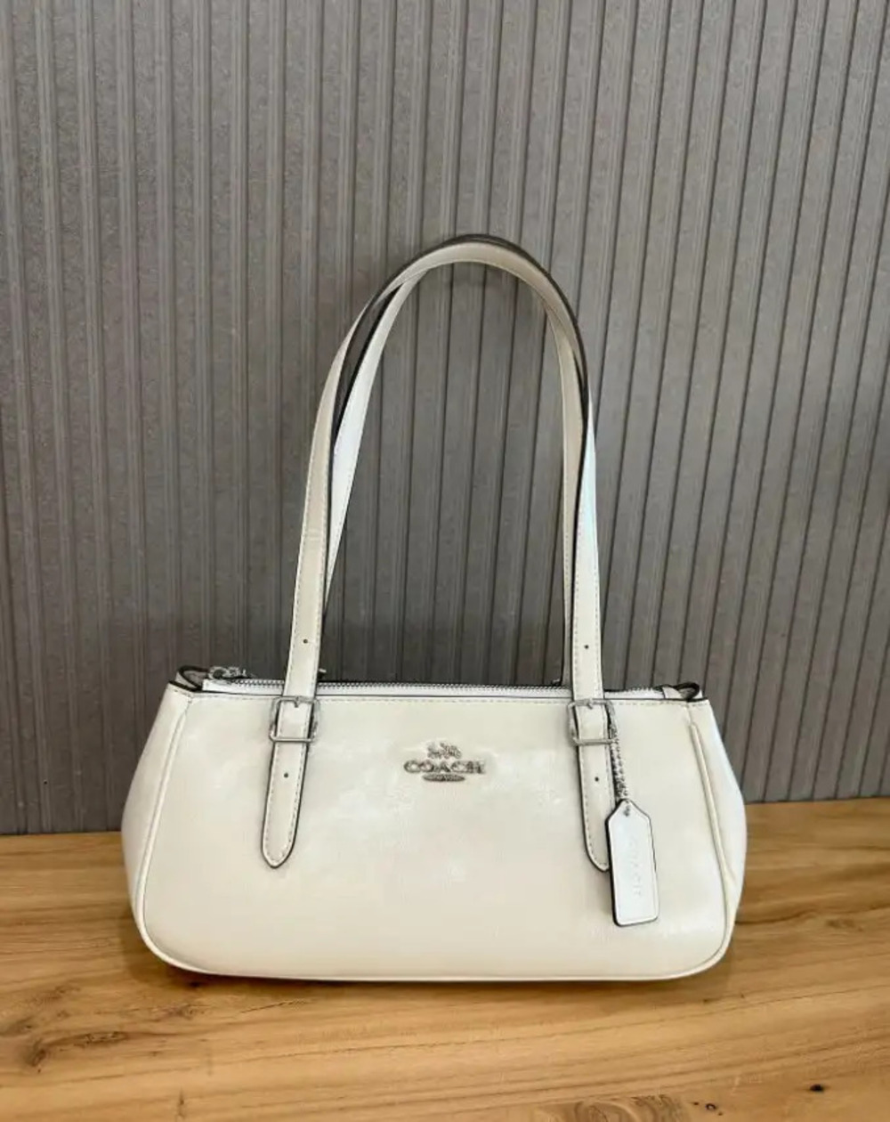 Coach Outlet Solid-Color Leather Shoulder/Crossbody Baguette Bag
